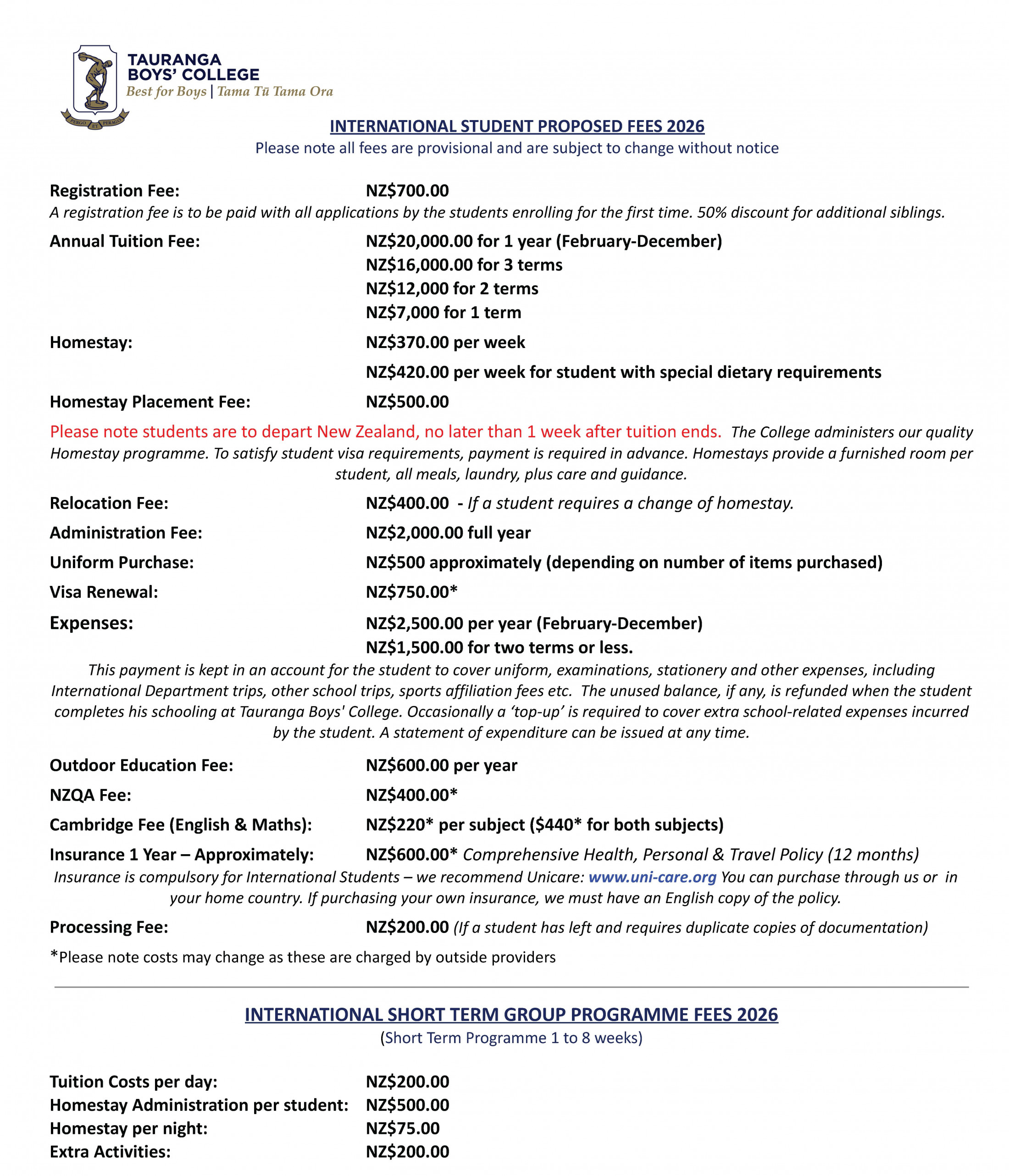 2026   International Student Fees2